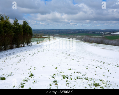 Schnee am Cheesefoot Kopf in der South Downs-Hampshire UK Stockfoto