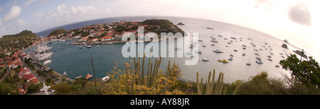 Fisheye Blick auf den Hafen in Gustavia, st. Barts Französisch-Westindien Stockfoto