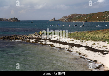 Oliver Cromwell Schloss neue Grimsby Bucht von Isles of Scilly Tresco Stockfoto