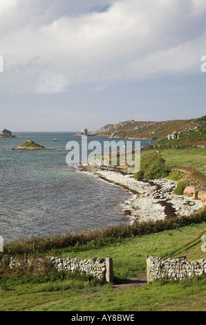 Oliver Cromwell Schloss neue Grimsby Bucht Plumb Insel von Isles of Scilly Tresco Stockfoto