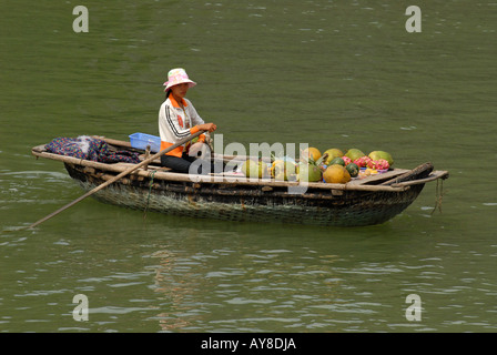 Verkauf von Obst und Gemüse Halong Bucht Vietnam Mädchen Stockfoto