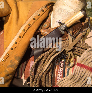 Authentische westliche Gang auf Wagen, auf dem Lincoln County Cowboy Symposium in Ruidoso Downs, New Mexico angezeigt. Stockfoto