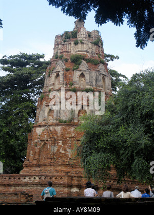 Besucher sehen bröckelnden Ziegelstein Chedi Ayutthaya Tempel Website Thailand Stockfoto