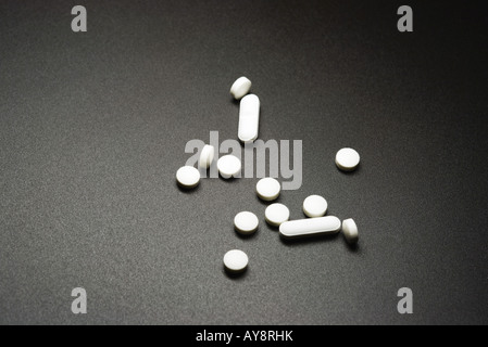 Verschiedene Pillen und Tabletten, close-up Stockfoto