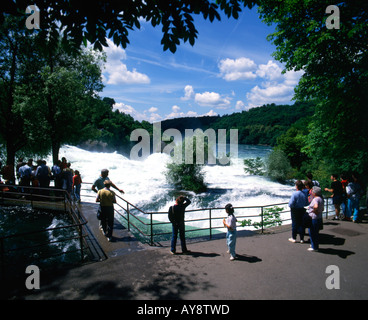 Der Rheinfall bei Neuhausen bin Rheinfall unterhalb Schaffhausen, an der Grenze zwischen Deutschland und der Schweiz. Stockfoto