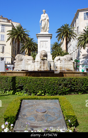 Statue von Napoleon und vier Löwen-Brunnen, Ajaccio, Korsika, Frankreich Stockfoto