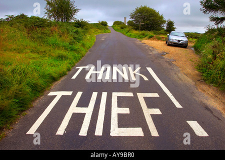 Dieb Warnung auf der Straße nach Hardys Denkmal Dorset-England Stockfoto