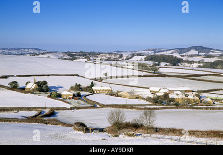 Nord Poorton im Winterschnee, Dorset, England Stockfoto