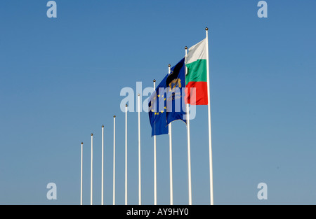 EU, Eintrag von Bulgarien, bulgarische Flagge, EU-Flagge Stockfoto