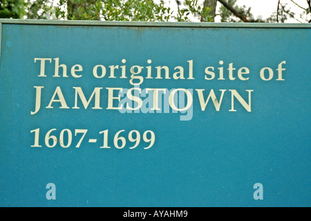 Historische Jamestowne Landung Siedlung Jamestown 1607 1699 Zeichen Stockfoto