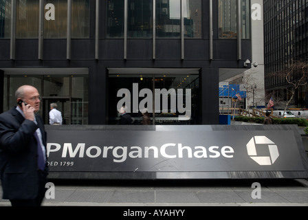 Das Zeichen außerhalb der JP Morgan Chase-Hauptsitz in New York City Stockfoto