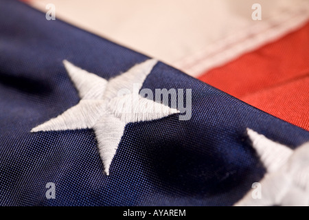 Eine Nahaufnahme von den Sternen und Streifen, die amerikanische Flagge Stockfoto
