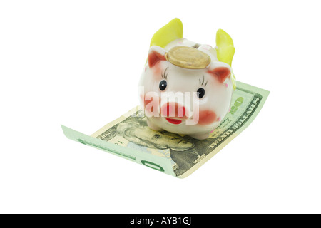 Fliegen Sparschwein Reiten auf 20 US-Dollar-note Stockfoto