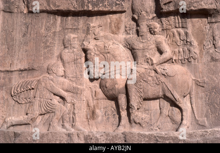 Die sassanidische rock Relief, archäologischen Stätte von Persepolis, Persepolis, Provinz Fars, Islamische Republik Iran Stockfoto