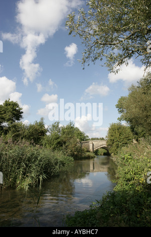 Spätsommer auf der malerischen River Windrush nahe Bourton auf dem Wasser in den Cotswolds, Stockfoto