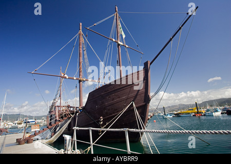 Nachbau des Columbus Schiff Pinta im Hafen von Baiona Galizien Spanien Stockfoto
