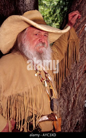 Herr 649 Berg Mann Cliff Russell an el Rancho de Las Golondrinas, ein lebendiges Geschichtsmuseum in der Nähe von Santa Fe, New Mexico. Stockfoto