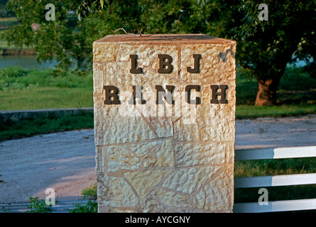 Ortseingangsschild, LBJ Ranch, Stonewall, Texas, USA Stockfoto