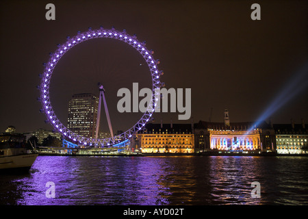 "London Eye" bei Nacht UK Stockfoto