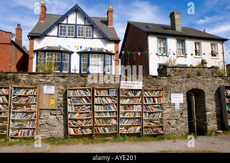 Ein Blick auf gebrauchte Bücher in den Regalen der Burg-Buchhandlung Hay-on-Wye, Powys, Wales, UK. Stockfoto