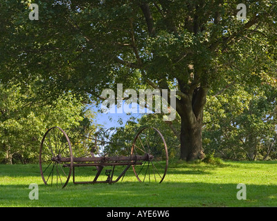 Antiker Bauernhof Heu Ballenpresse Stockfoto