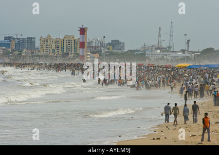 Überfüllten Strand in Chennai in Indien Stockfoto