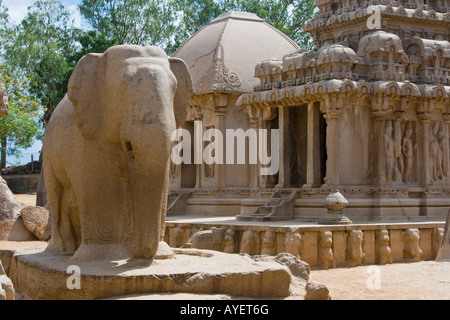 Fünf Rathas in Mamallapuram Südindien Stockfoto