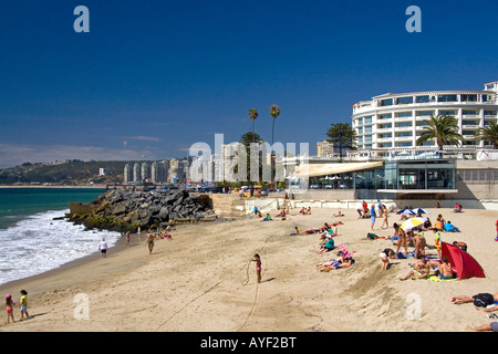 Hotel del Mar und Strand-Szene in Vina del Mar Chile Stockfoto