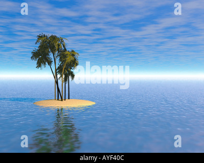 Bryce Abbildung von einer einsamen Insel mit Palmen in einem ansonsten ruhigen Meer Stockfoto