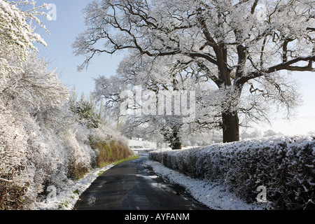 Eine verschneite Fahrspur im April in Worcestershire UK Stockfoto