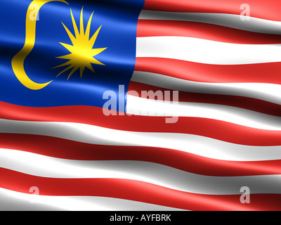 Flagge von Malaysia Computer generierte Abbildung mit seidig aussehen und Wellen Stockfoto