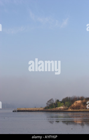 Die Ruinen von Kennet Pow, löscht Kennetpans an der Mündung der Forth als einen frühen Morgennebel einfrieren. Stockfoto