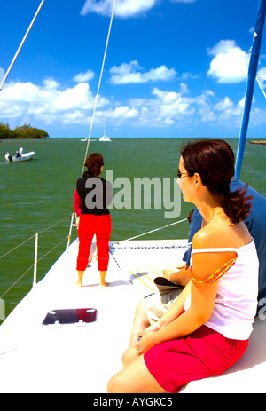 Touristen an Bord auf Bewachungsposten - Mauritius Stockfoto