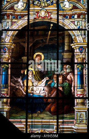 Detail aus einem Glasfenster in der deutschen Kirche (Sommerkonzerte Kyrkan) Stockfoto