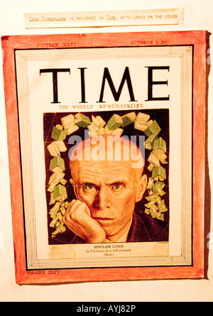 Reproduktion des Autors Sinclair Lewis auf 1945 Cover des Time Magazine im Interpretive Center. Sauk Centre, Minnesota USA Stockfoto