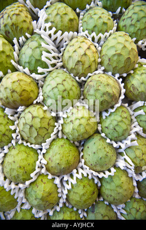 Pudding Äpfel Chirimoyas angezeigt bei Marcat De La Boqueria Barcelona Spanien Europa Stockfoto