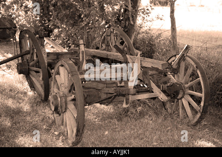 alte antike Wagen sitzen in einem Feld in St. Charles Idaho, 2005 Stockfoto