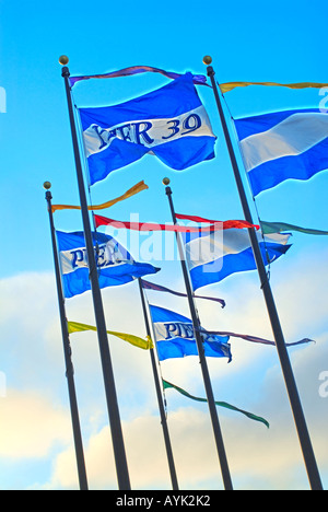 Pier 39 Fisherman s Wharf San Francisco Kalifornien USA-Fahnen Stockfoto