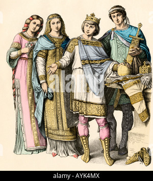 Karl der Große König der Franken und seine königlichen Hof im Mittelalter. Hand-farbig drucken Stockfoto