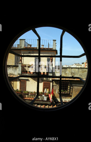 Blick von Vasari Korridor Uffizi Museum der Ponte Vecchio Florenz Stockfoto