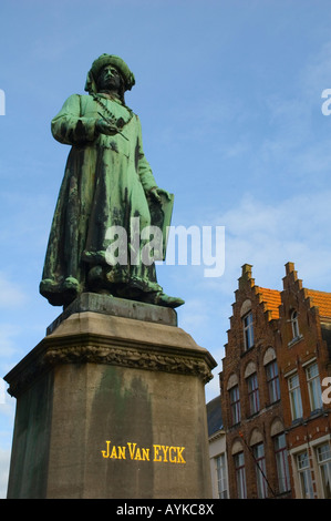 Statue von Jan Van Eyck in Brügge Belgien Europa Stockfoto