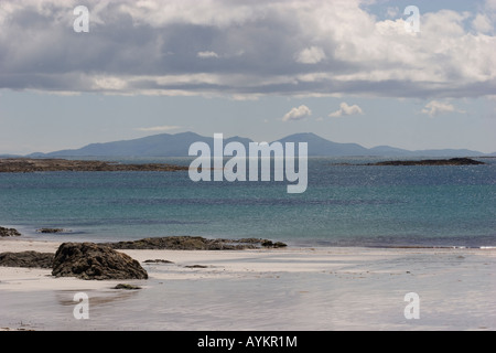 Blick auf den South Uist Hügeln von Balranald, North Uist, Schottland Stockfoto