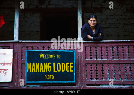 MANANG LODGE im Dorf KOTO auf dem ANNAPURNA CIRCUIT-NEPAL Stockfoto