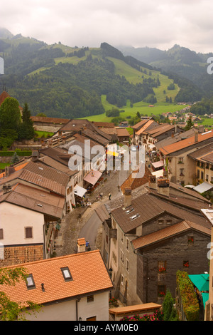 Mittelalterliche Stadt von Gruyères im Kanton Freiburg Schweiz Stockfoto