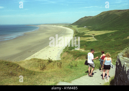 Blick auf Rhossili Strand an der Gower Küste in der Nähe von Swansea South West Wales UK Stockfoto