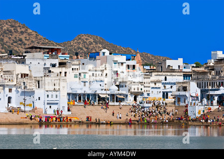 Blick auf die Stadt Pushkar Rajasthan Indien Stockfoto