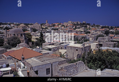 Griechenland auf der Dachterrasse Blick auf Rhodos-Stadt auf der Insel Rhodos Stockfoto