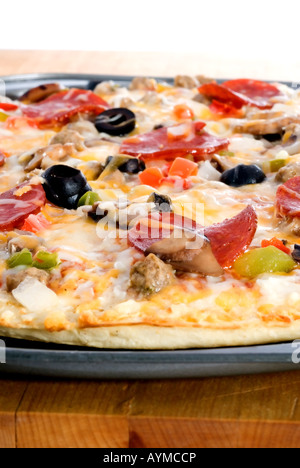 Eine Nahaufnahme von frisch zubereiteten pizza Stockfoto