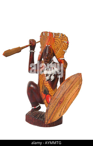 Geschnitzte Statue aus Kenia, Afrika, vor einem weißen Hintergrund gesetzt. Stockfoto