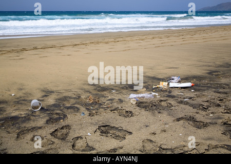 Angeschwemmt Wurf an einem Strand auf Fuerteventura, Kanarische Inseln, Spanien Stockfoto